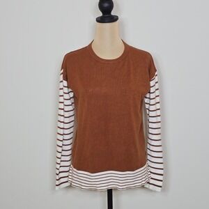 STACCATO‎ Women's Striped Sleeve Knit Sweater Camel Size S